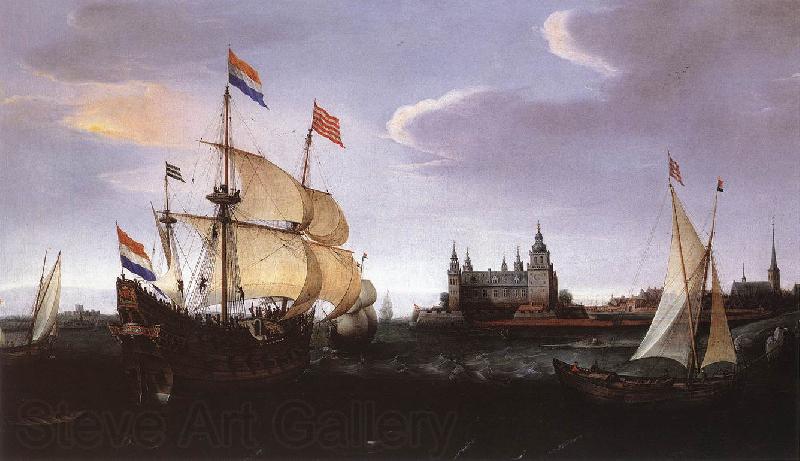 VROOM, Hendrick Cornelisz. Arrival of a Dutch Three-master at Schloss Kronberg srt Spain oil painting art